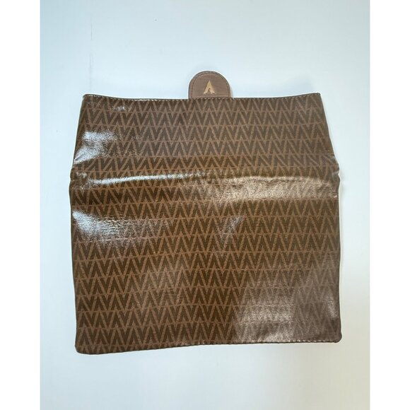 Authentic Valentino Vintage Brown V Monogram Clutch Foldover Faux Leather Womens - Picture 6 of 10
